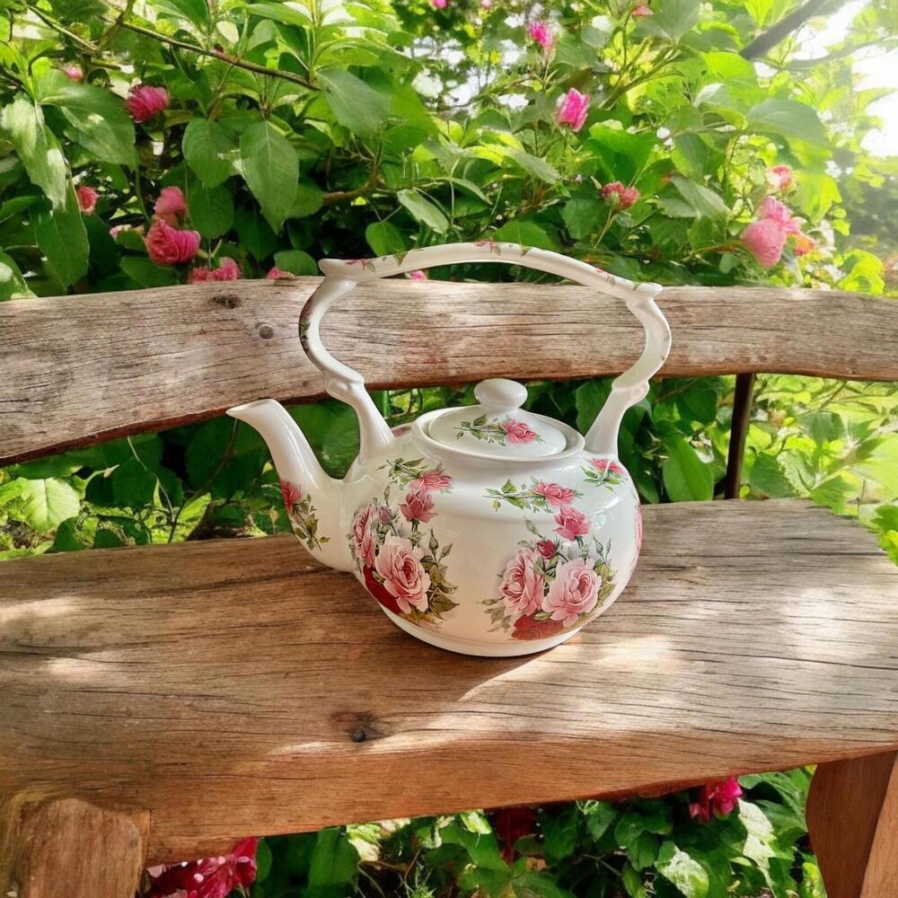 Vintage  Floral Kettle Style Bone China Teapot made by Arthur Wood England